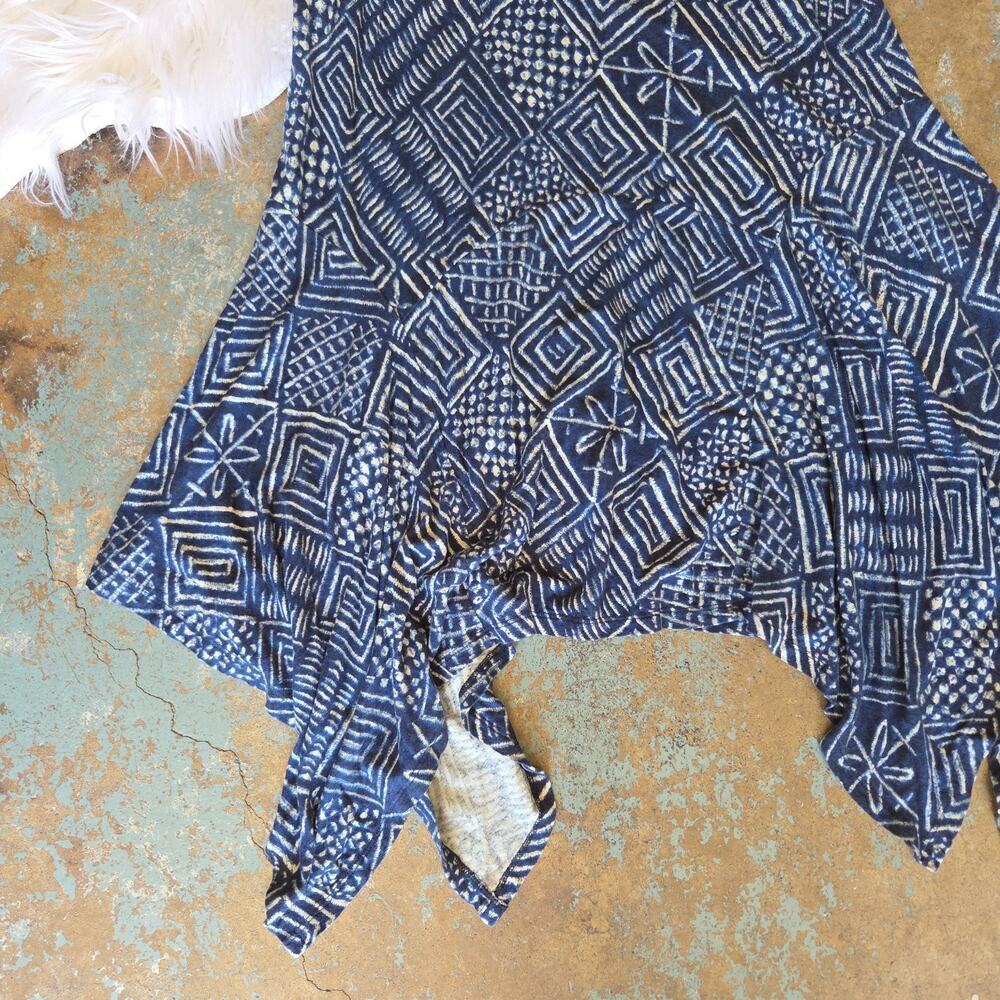 Ralph Lauren Printed Handkerchief Hem Midi Skirt Size S Blue White Linen Blend - Picture 5 of 8